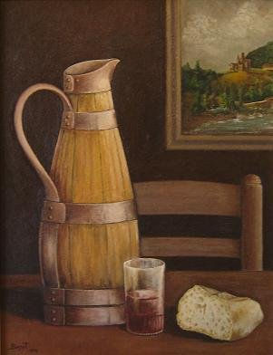 El pa i el vi Oil Panel Still Life Paintings