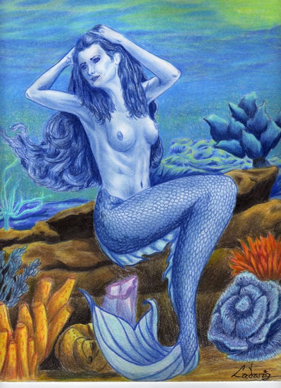 Mermaid in Blue Lápiz