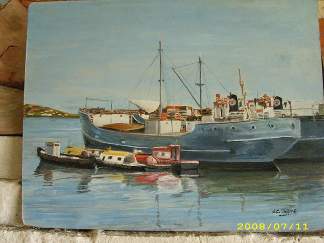 bahia del puerto de montevideo (uruguay) Oil Panel Marine Painting