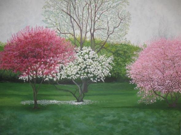 Cerezos en flor Oil Canvas Landscaping