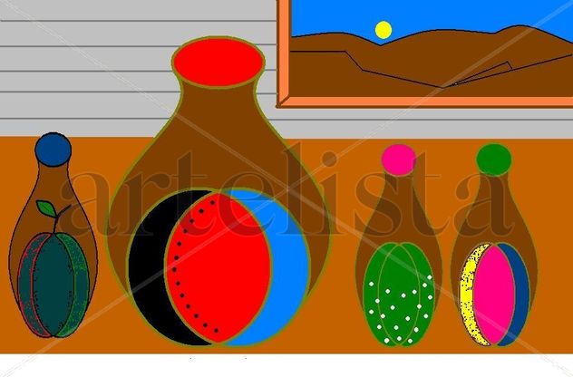 jarrones con reflejos de frutas