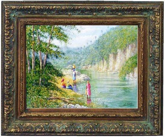 lavanderas en el rio yaque 3 Oil Canvas Landscaping