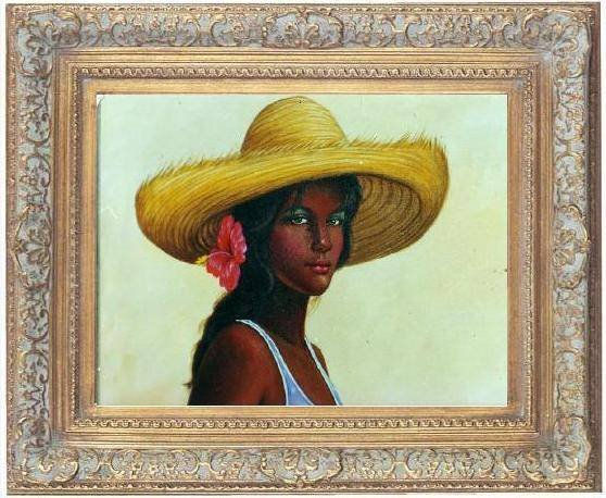 india mulata de piel canela con sombrero 2 Oil Canvas Landscaping