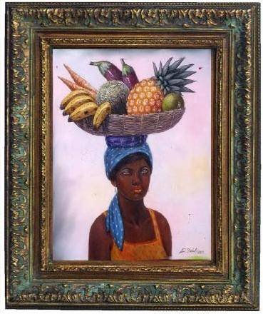 piel canela dominicana con canasta de frutas Oil Canvas Landscaping