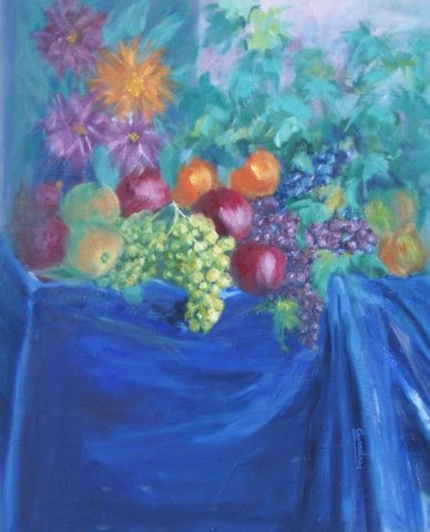 Estallido de Frutas sobre el Mantel Oil Canvas Still Life Paintings