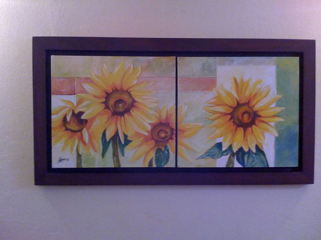 girasoles Media Mixta Lienzo Bodegones