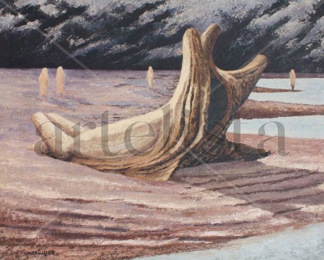 "La playa y las ánimas" Oil Textile Landscaping