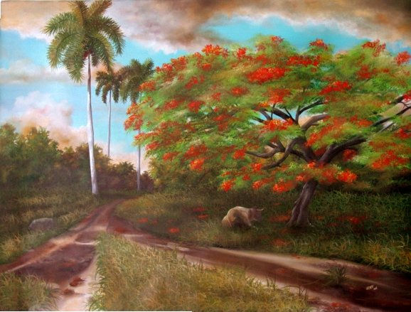 Descanso bajo el flamboyán Oil Canvas Landscaping