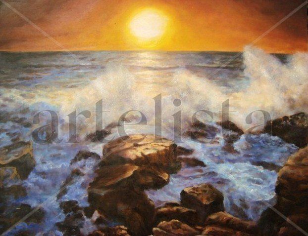 AMANECIENDO Oil Panel Marine Painting