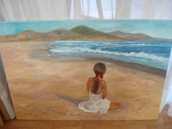 MUJER MIRANDO EL PACIFICO Oil Canvas Marine Painting