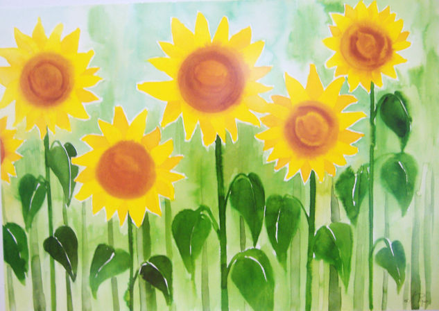 girasoles Watercolour Paper Floral Painting