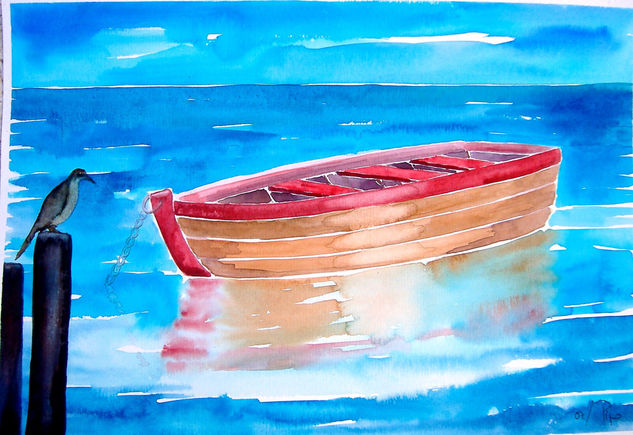 la barca y la gaviota - vendido Watercolour Paper Landscaping