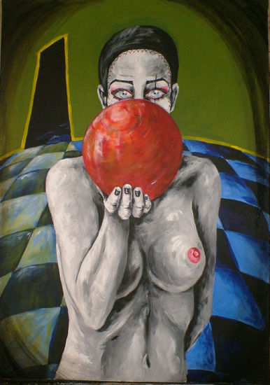 Mujer con esfera roja Acrylic Canvas Nude Paintings