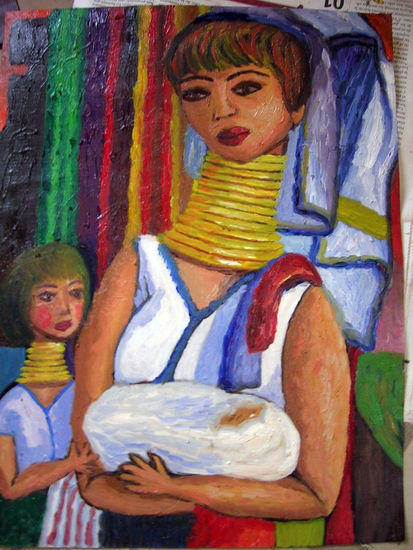 TRIBE LONG NECK Oil Canvas Portrait