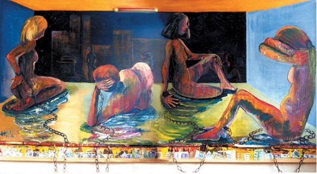 Quedando confinadas, detras del escaparate Oil Canvas Nude Paintings