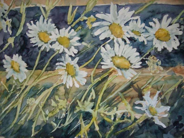 Flowers by the fence Watercolour Paper Floral Painting