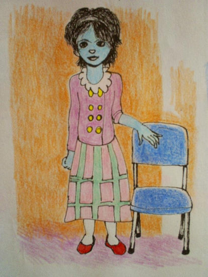 Dulce niña azul. 2008 Óleo Papel Figura