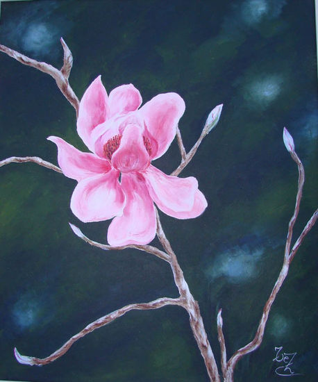 Magnolia rosa Acrylic Canvas Floral Painting