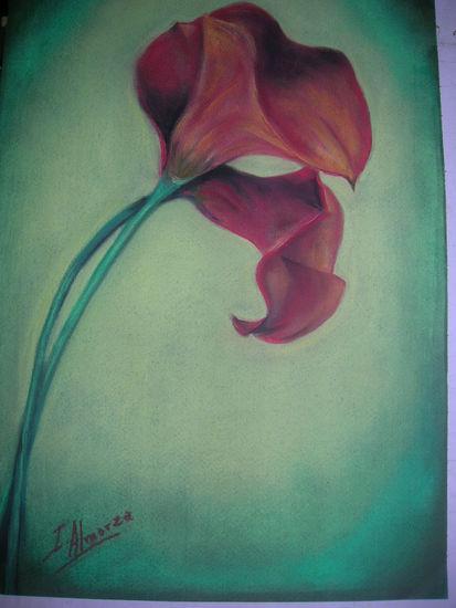 Las calas rojas Pastel Paper Floral Painting