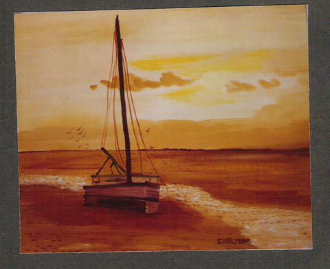 Atardecer con un barco, In the evening with a boat. Óleo Lienzo