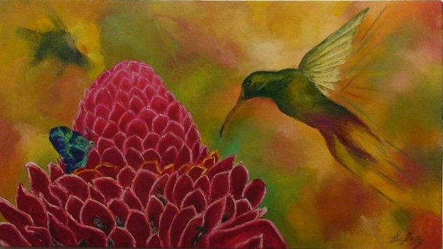 bastón del emperador y colibrí Óleo Lienzo Animales