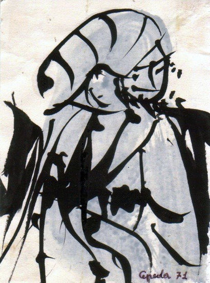 520.PERSONAJE RENACENTISTA,1971 Acrylic Paper Figure Painting