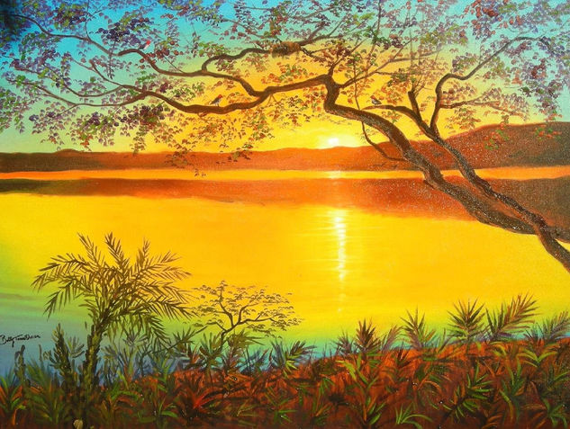 Atardecer en la ribera Oil Canvas Landscaping