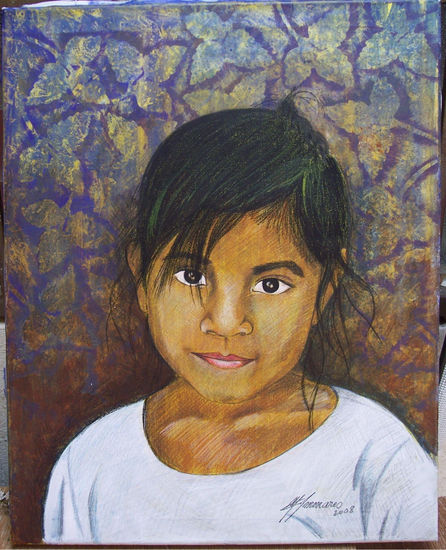 serie niños del mundo (niña con flores) Oil Canvas Landscaping