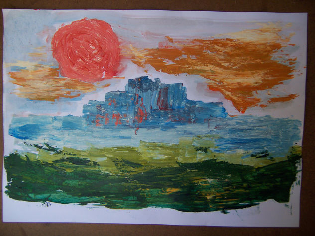 Paisaje y un sol Rojo Acrylic Paper Landscaping