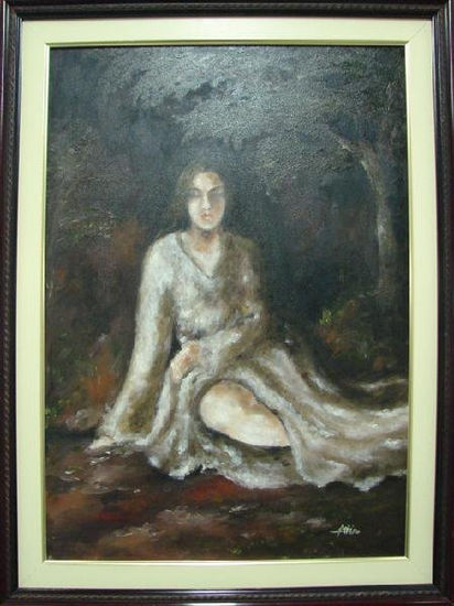 "Mulher" Oil Textile Figure Painting