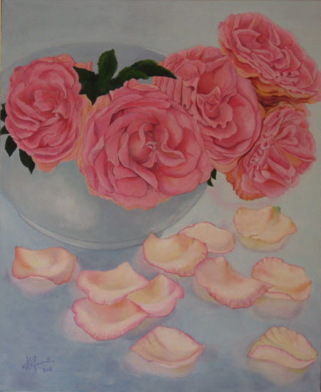 Once petales de rosa Oil Canvas Floral Painting