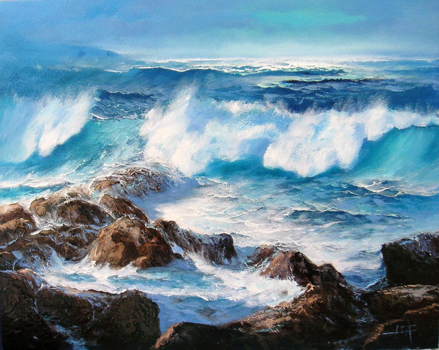 Marina con rocas Oil Panel Marine Painting