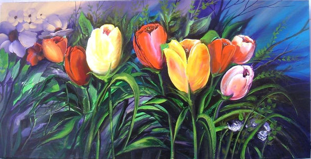 Unos tulipanes variados Oil Canvas Still Life Paintings