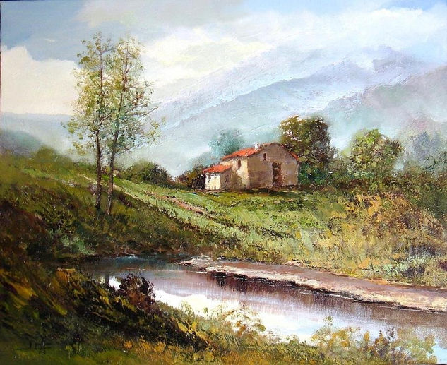 Por el campo Óleo Lienzo Paisaje