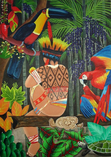 AMAZONIA III - KUARUP Acrylic Textile Figure Painting