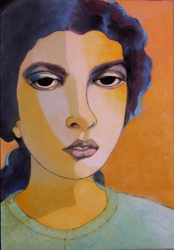 Retrato con cabello azul