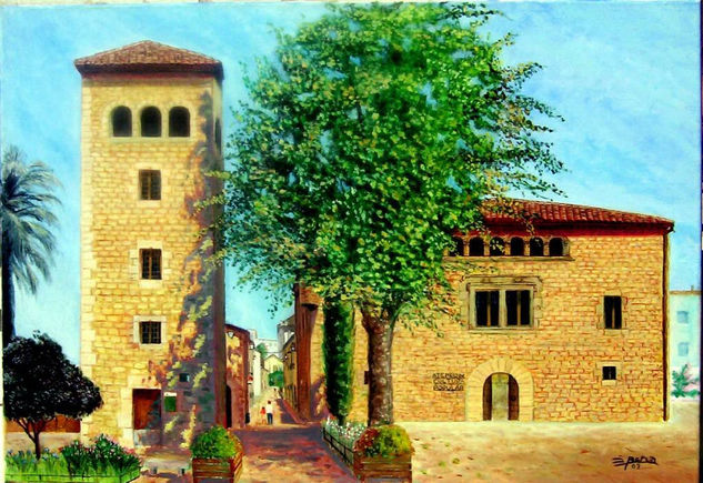 Plaça Josep Bordonau en Hospitalet Oil Canvas Landscaping