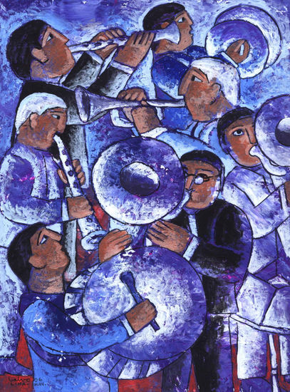 Músicos V Gouache Paper Figure Painting