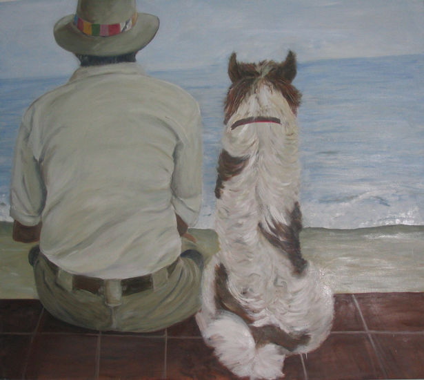 su mejor amigo Oil Panel Figure Painting