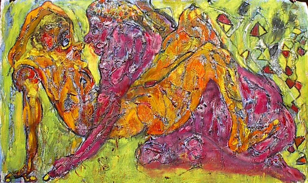 DE LA SERIE  METAMORFOSIS ''PAREJA AL SOL'' Media Mixta Lienzo Figura