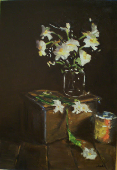 baul y margaritas Oil Canvas Still Life Paintings