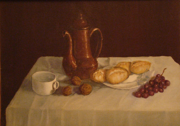 bodegon con pan y nueces Oil Panel Still Life Paintings