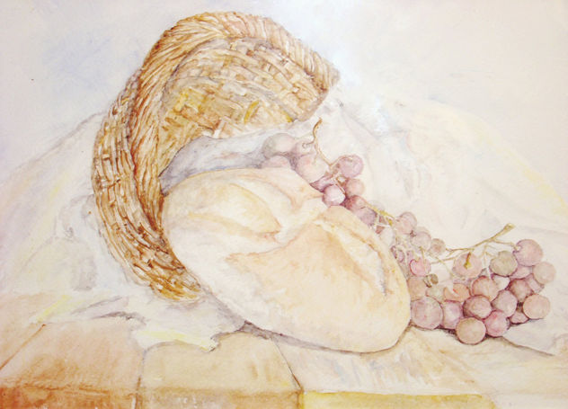 bodegon pan y uvas