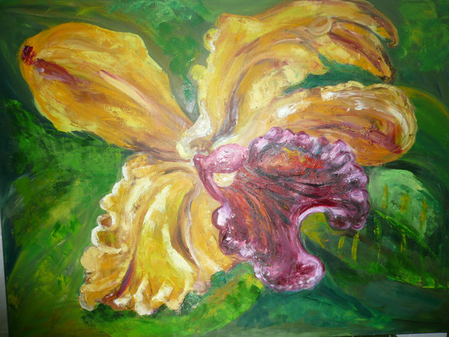 LA ORQUIDEA DE MI AMIGA ROSA Oil Canvas Floral Painting