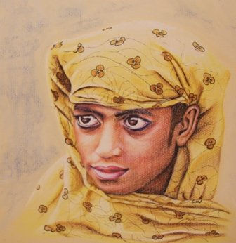 Yellow and flowers Pastel Papel Retrato