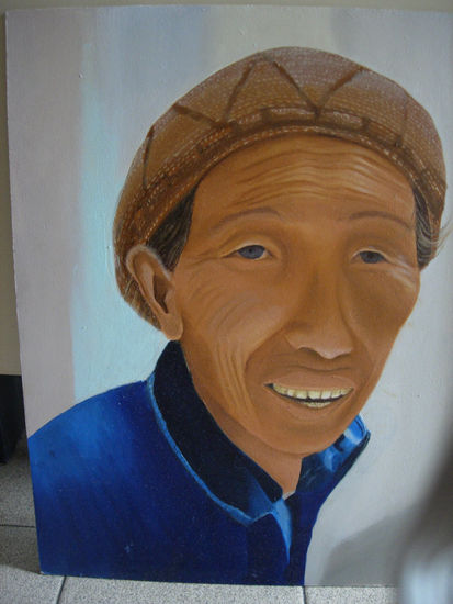 Campesino Asiatico Oil Panel Portrait