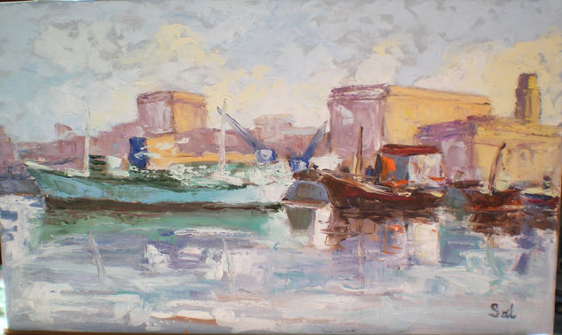 Barcos en la Darsena de La Coruña Oil Canvas Landscaping