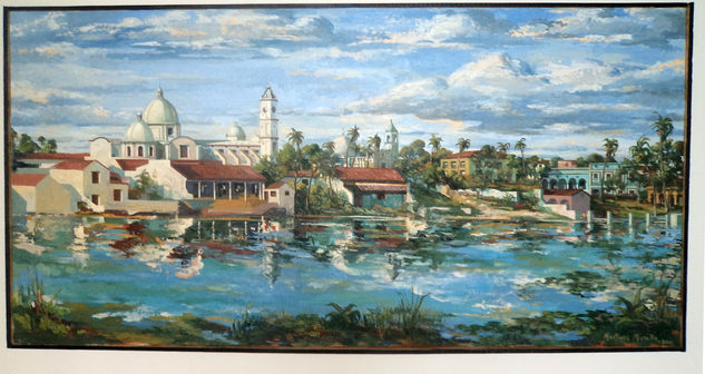 Vista de Tlacotalpan desde el Río Papaloapan Oil Canvas Landscaping