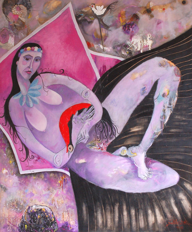 mujer y ave