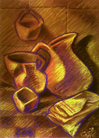 Cacharros y trapo Pastel Paper Still Life Paintings